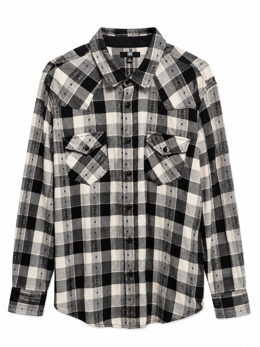 FRYE Men’s XL Black Gray Cream Plaid Flannel Button Down Shirt Western